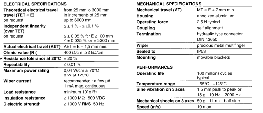 Electrical & Mechanical Specifications - Click To View Matching PDF